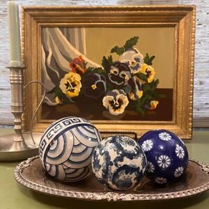 Chinoiserie Blue and White Ceramic Orbs - Grandmillennial Decor Bowl Fillers